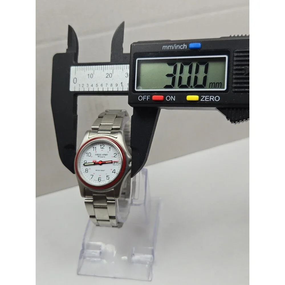 Vintage Swiss Army 1759 30mm Quartz Field Watch Red Bezel White Dial New Battery - Picture 5 of 11
